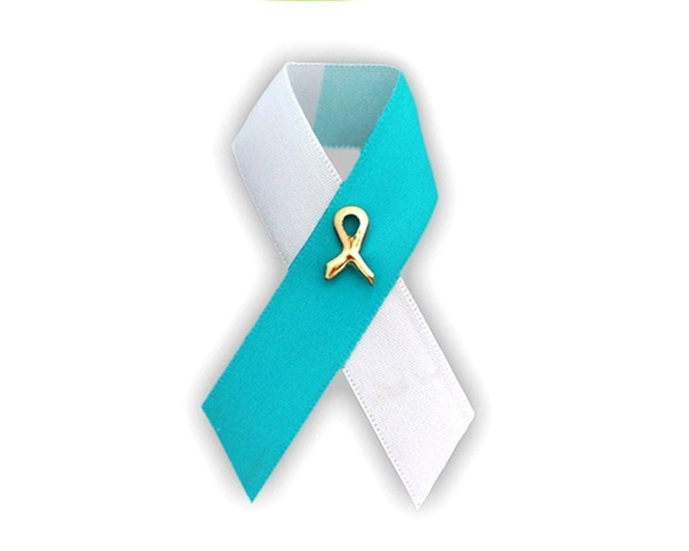 10 Teal & White Awareness Ribbon Pins